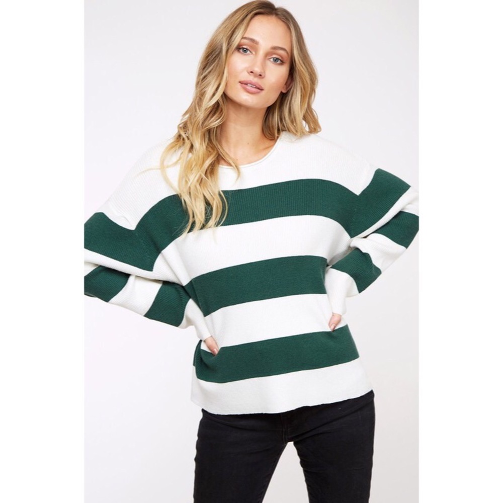 Astrid Striped Sweater - Green/Ivory - Picture 3 of 5